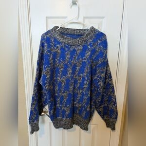 Blue and Gray Patterned Women's Sweater